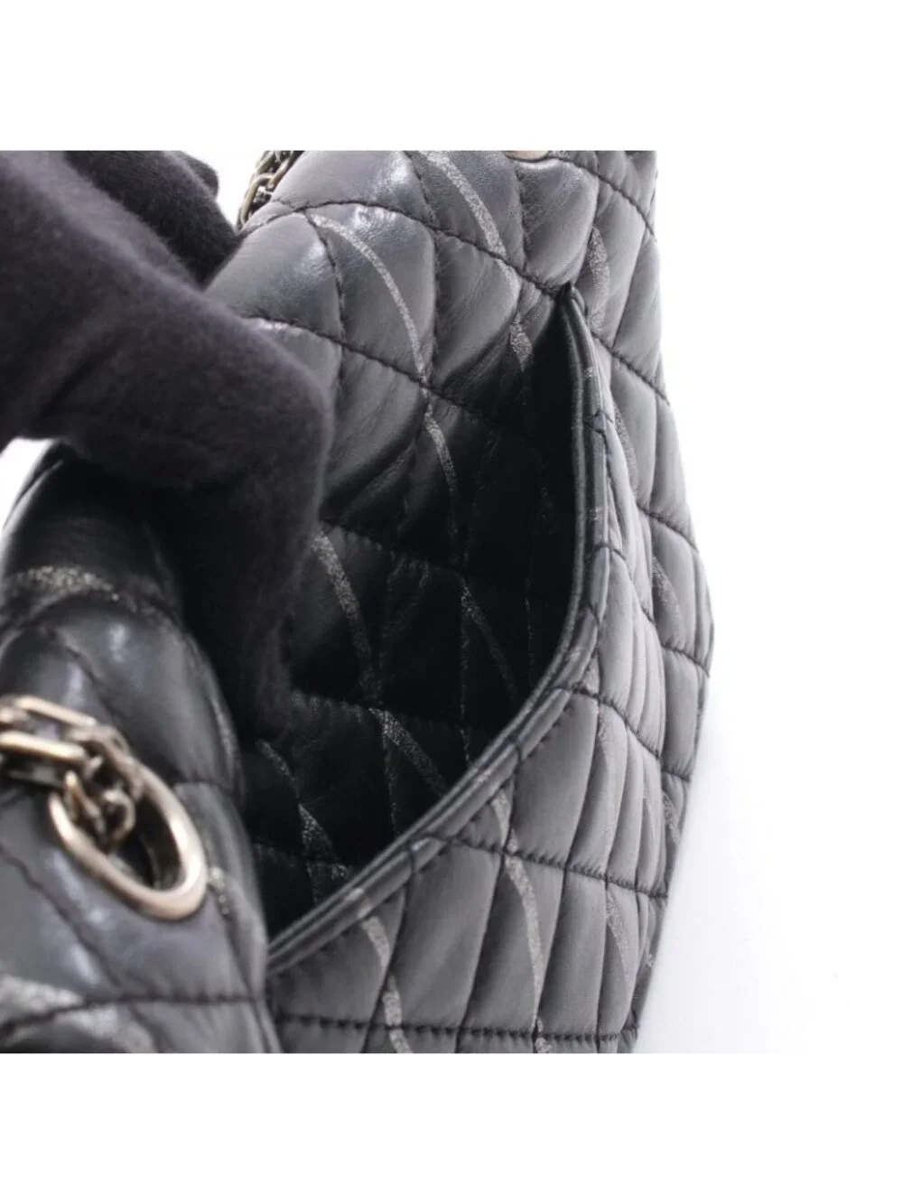 Chanel Shoulder Bag 2.55 Quilted Mademoiselle Chain Black Silver Leather Double
